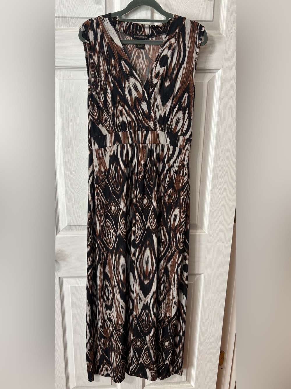 Susan Lawrence Size Large Maxi Dress Brown Black Animal Print Summer Stretch